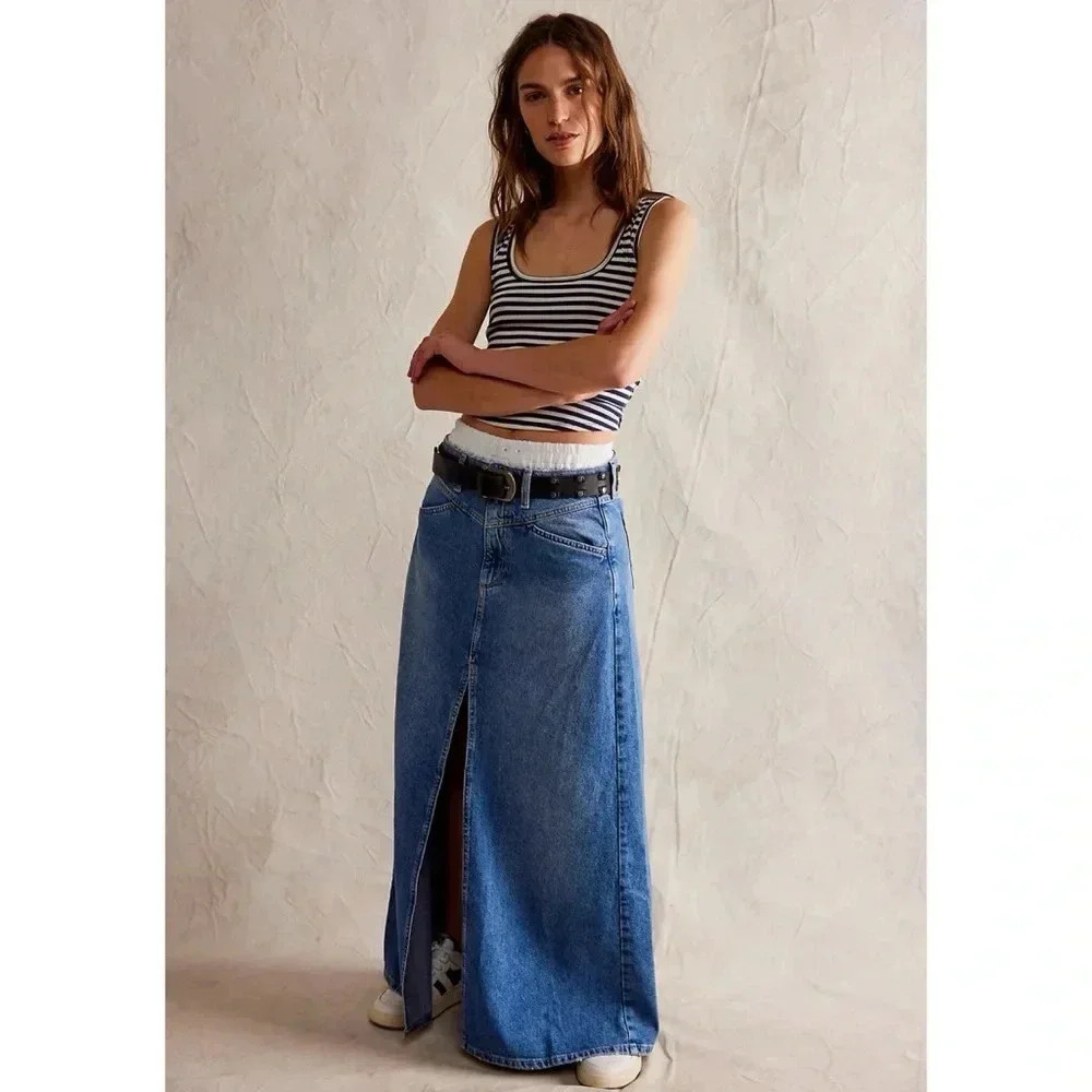 NWT Free People Come As You Are Denim Maxi Skirt - Picture 12 of 15